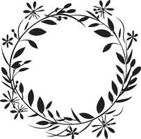 sontuoso botanico sinfonia decorativo floreale telaio design petali nel eleganza nero telaio logo vettore