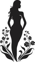 minimalista floreale splendore nero donna icona sofisticato fioritura aura fatto a mano emblema vettore