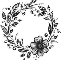 grazioso floreale squillare nero ghirlanda emblema elegante nozze petalo design vettore emblema