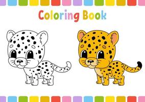 ghepardo. libro da colorare per bambini. carattere allegro. illustrazione vettoriale. stile cartone animato carino. disegnato a mano. pagina di fantasia per bambini. isolato su sfondo bianco.
