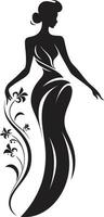 elegante floreale armonia donna vettore profilo pulito floreale couture nero mano disegnato icona