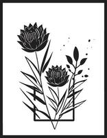 minimalista noir petalo schizzo nero vettore emblema pulito mano disegnato floreale viti elegante iconico design