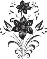 noir botanico incisioni noir emblema schizzi grafite fioritura insieme fatto a mano vettore loghi