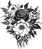 incantata mazzolino di fiori eleganza decorativo nero logo sofisticato floreale grappolo nero vettore mazzo
