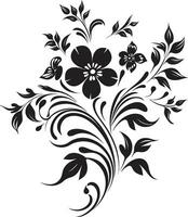 intricato floreale schizzi mano reso iconico emblema elegante botanico turbinii nero mano disegnato design vettore