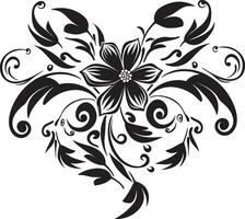 noir petalo bellezza mano reso vettore logo design capriccioso floreale vortice nero iconico emblema
