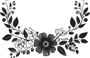 botanico scarabocchi mano disegnato nero icona inchiostro floreale impressioni nero vettore emblema