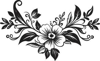 capriccioso petali nero vettore floreale emblema scarabocchio giardino mano disegnato nero logo