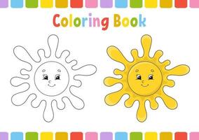 sole. libro da colorare per bambini. carattere allegro. illustrazione vettoriale. stile cartone animato carino. disegnato a mano. pagina di fantasia per bambini. isolato su sfondo bianco. vettore