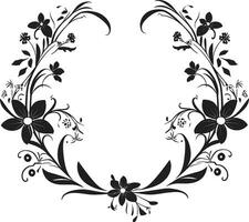 elegante fiorire racchiudere decorativo nero icona intricato floreale ghirlanda nero vettore telaio