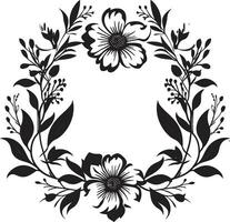 elegante fiorire confine nero floreale telaio intricato petalo rivestimento decorativo nero icona vettore