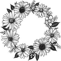 capriccioso floreale abbraccio margherita fiore nero logo lineare margherita frontiere nero vettore logo design