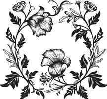 elegante nero fiore rivestimento logo icona floreale noir telaio iconico vettore emblema