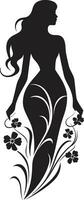 moderno fiorito personaggio nero donna emblema artistico floreale abbigliamento elegante vettore emblema