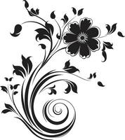 elegante floreale complessità nero fatto a mano logo intricato noir fiori mano reso vettore icona