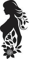 elegante floreale armonia donna vettore profilo pulito floreale couture nero mano disegnato icona