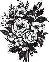 capriccioso mazzo medley decorativo nero emblema incantata fiore fusione nero floreale logo vettore