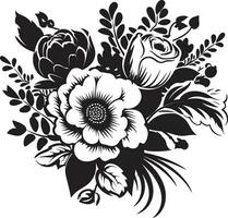 capriccioso fiore grappolo nero mazzo design incantata floreale mazzolino di fiori nero vettore emblema