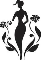 capriccioso petalo splendore vettore donna icona moderno fiorito personaggio nero donna emblema