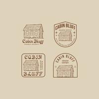 Bundle set cabina in collina logo design illustrazione vettoriale con stili vintage, retrò e timbro. silhouette vintage hill house logo illustrazione con pennello line art.