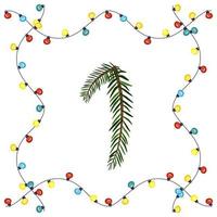 numero uno dai rami dell'albero di natale verde. carattere festivo e cornice da ghirlanda, simbolo di felice anno nuovo e natale, carattere per la decorazione della data vettore