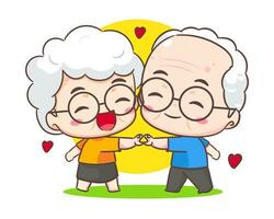 carino coppia nonni mostrare amore cartello. Nonno e nonna cartone animato carattere. contento vecchio coppia. chibi vettore stile. isolato bianca sfondo