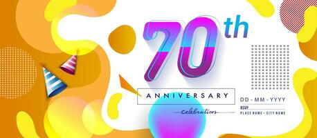 70 ° anni anniversario logo, vettore design compleanno celebrazione con colorato geometrico sfondo e cerchi forma.