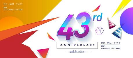 43 ° anni anniversario logo, vettore design compleanno celebrazione con colorato geometrico sfondo e cerchi forma.