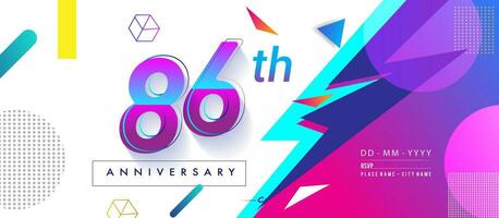 86th anni anniversario logo, vettore design compleanno celebrazione con colorato geometrico sfondo e cerchi forma.