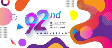 92° anni anniversario logo, vettore design compleanno celebrazione con colorato geometrico sfondo e cerchi forma.