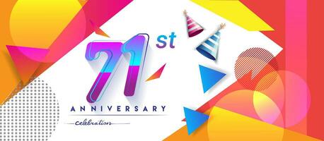 71° anni anniversario logo, vettore design compleanno celebrazione con colorato geometrico sfondo e cerchi forma.