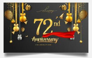 70 ° anni anniversario design per saluto carte e invito, con Palloncino, coriandoli e regalo scatola, elegante design con oro e buio colore, design modello per compleanno celebrazione. vettore