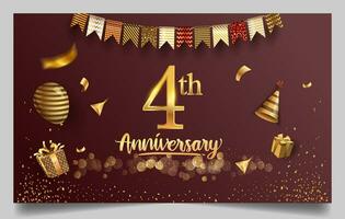 50 ° anni anniversario design per saluto carte e invito, con Palloncino, coriandoli e regalo scatola, elegante design con oro e buio colore, design modello per compleanno celebrazione. vettore