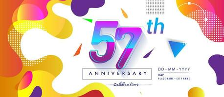 57 ° anni anniversario logo, vettore design compleanno celebrazione con colorato geometrico sfondo e cerchi forma.