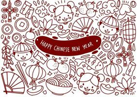 impostato di Cinese nuovo anno scarabocchio isolato su bianca sfondo vettore