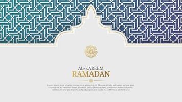 Ramadan kareem Arabo islamico elegante bianca e d'oro lusso ornamento sfondo con Arabo modello e decorativo ornamento arco telaio vettore