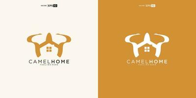 deserto cammello con Casa per casa vero tenuta Residenziale mutuo appartamento edificio logo design vettore