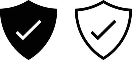 protezione icona impostato nel Due stili . scudo icona con segno di spunta . sicurezza simbolo icona vettore