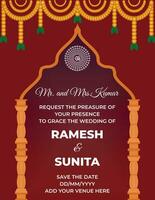indiano nozze invito carta nel elegante mandato decorazione con fiore e sede dettagli vettore