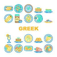 greco cucina cibo insalata icone impostato vettore
