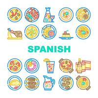spagnolo cucina cibo Spagna paella icone impostato vettore