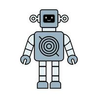 contento divertente cartone animato infantile robot linea icone. macchina tecnologia cyborg. futuristico umanoide personaggio mascotte. scienza robotica, androide amichevole carattere, robotica tecnologia vettore illustrazione