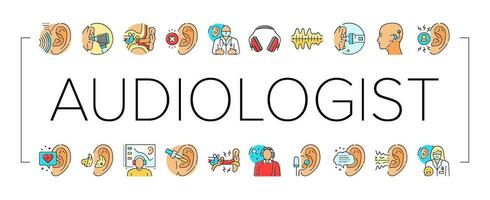 audiologo medico orecchio sordo icone impostato vettore