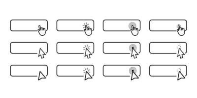 impostato di nero e bianca clic mano icone per ragnatela pulsanti - vettore illustrazione