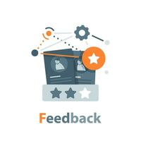 cliente feedback, ritratti di tre persone e valutazione stelle sotto, del cliente revisione vettore