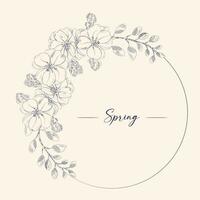 ghirlanda di Mela fiorire fiori, mini cuffie e rami, vettore illustrazione. telaio con primavera fiori di Mela albero. incisione stile.