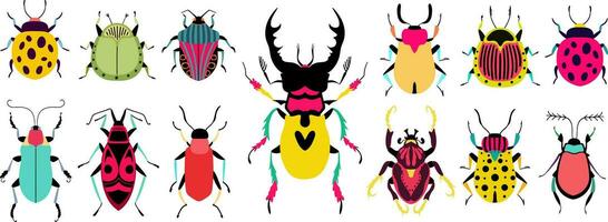 divertente insetti. impostato con colorato coleotteri. mano disegno illustrazione. vettore