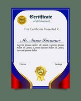 certificato di realizzazione modello impostato con oro distintivo e confine, apprezzamento e realizzazione certificato modello design. elegante diploma certificato modello vettore