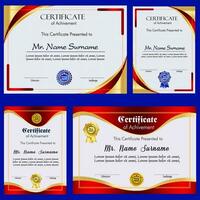 certificato di realizzazione modello impostato con oro distintivo e confine, apprezzamento e realizzazione certificato modello design. elegante diploma certificato modello vettore