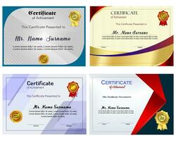 certificato di realizzazione modello impostato con oro distintivo e confine, apprezzamento e realizzazione certificato modello design. elegante diploma certificato modello vettore